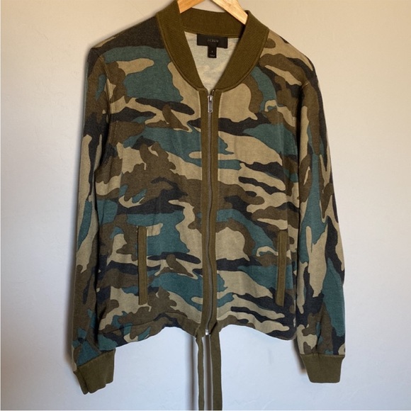 J. Crew Camo Zip Up Sweater Bomber Style Cardigan size M - Picture 8 of 13